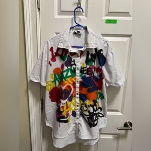 Mens Spoon Jeans Short Sleeve Snap Button Down Graffiti Shirt